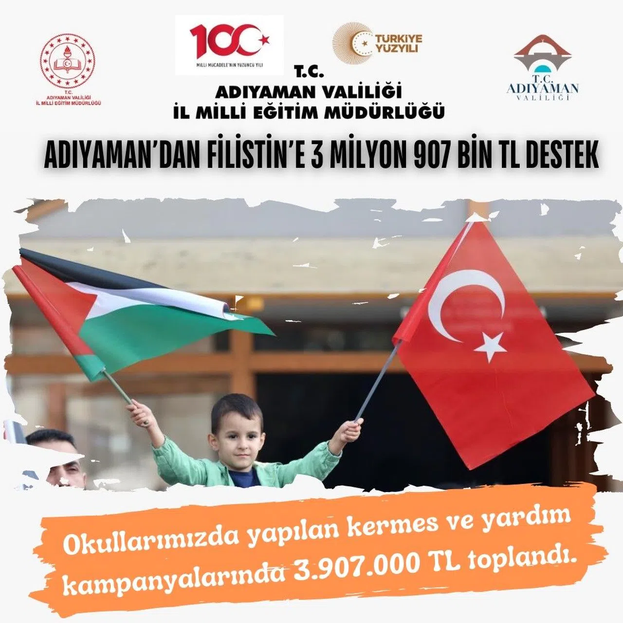 Adıyaman’daki okullardan Filistin’e 3 milyon 907 bin TL