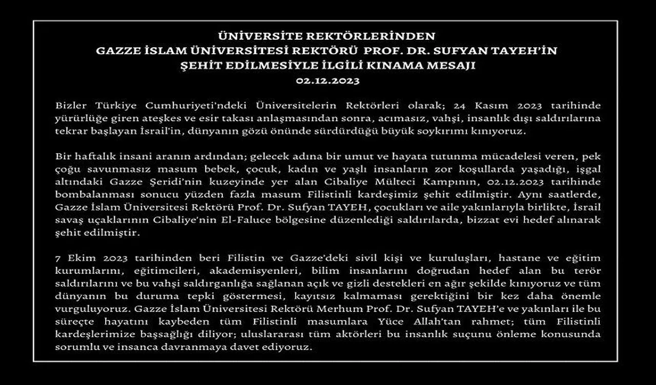 Türkiye Rektörleri: İsrail'e Karşı Birleşti
