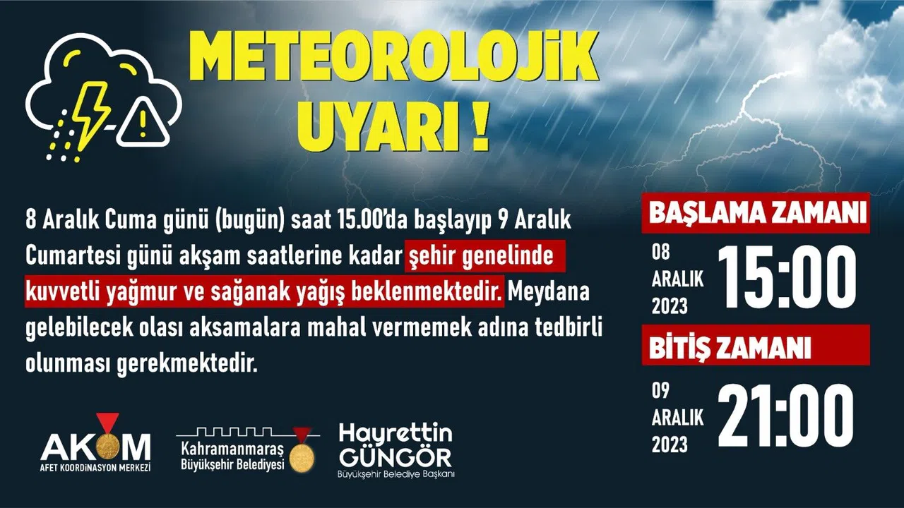 Kahramanmaraş'ta Kuvvetli Yağış Uyarısı: Sel ve Su Baskınlarına Karşı Tedbirli Olun!