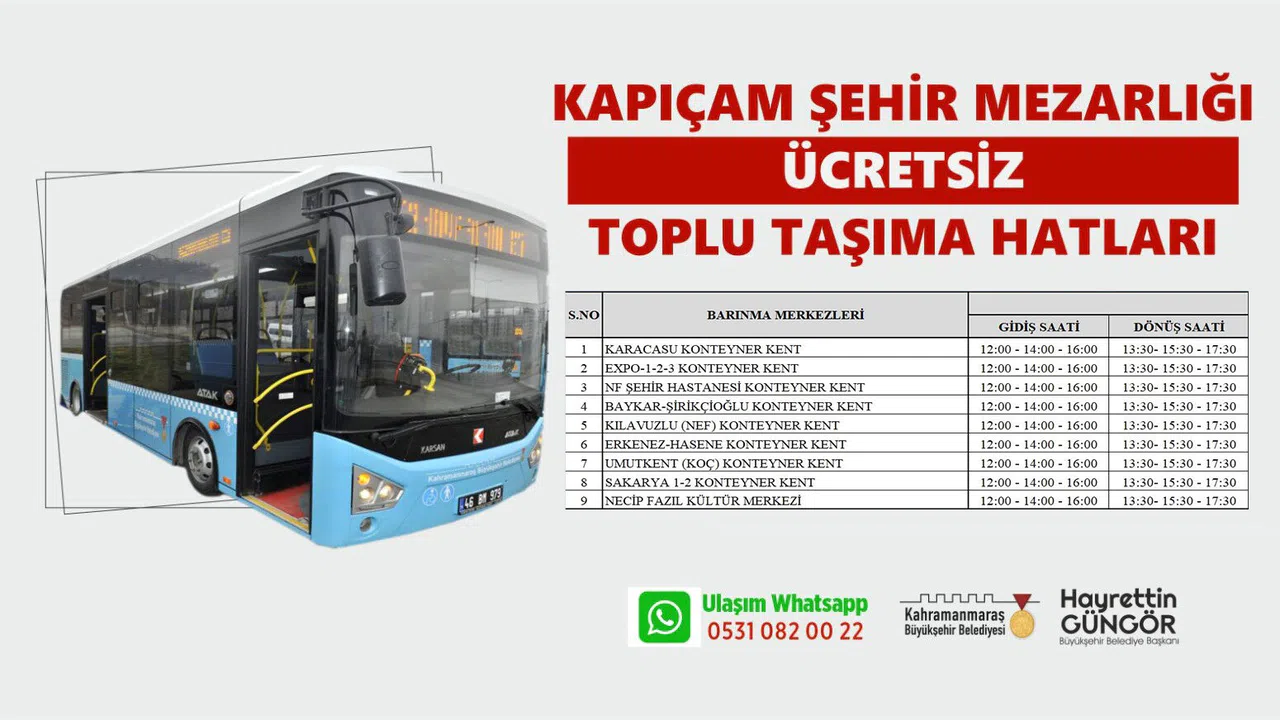 5 ve 6 Şubat’ta Kapıçam Mezarlığı’na ulaşım ücretsiz