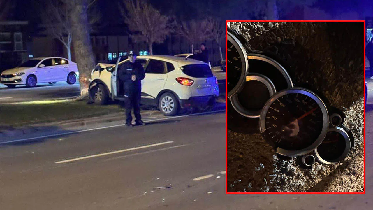 Kazaya karışan otomobilin ibresi 190'da takılı kaldı