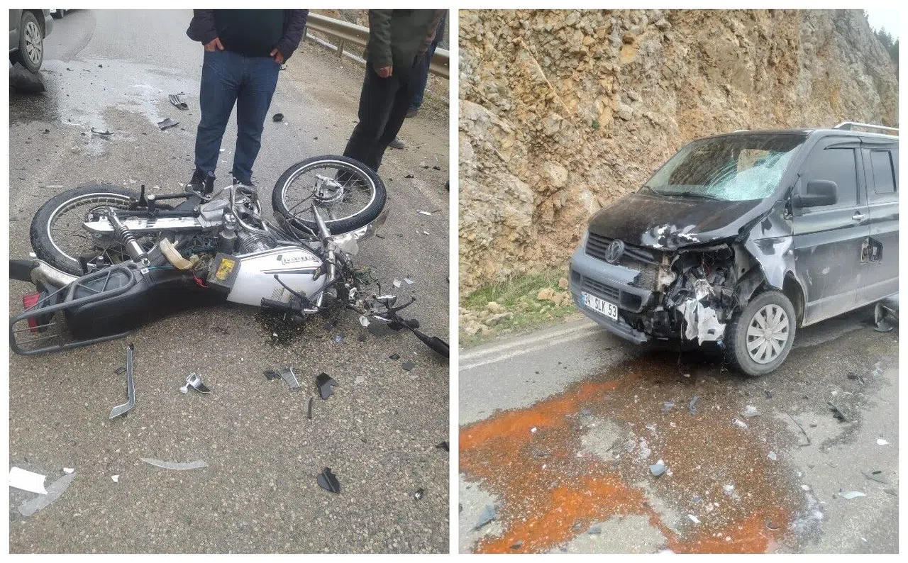 Hafif ticari araç ile motosiklet çarpıştı