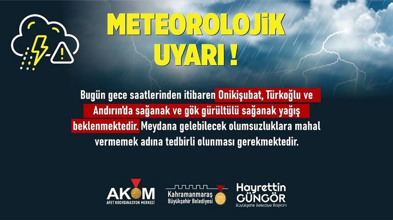 Kahramanmaraş İlçelerine Sağanak Yağış Uyarısı!