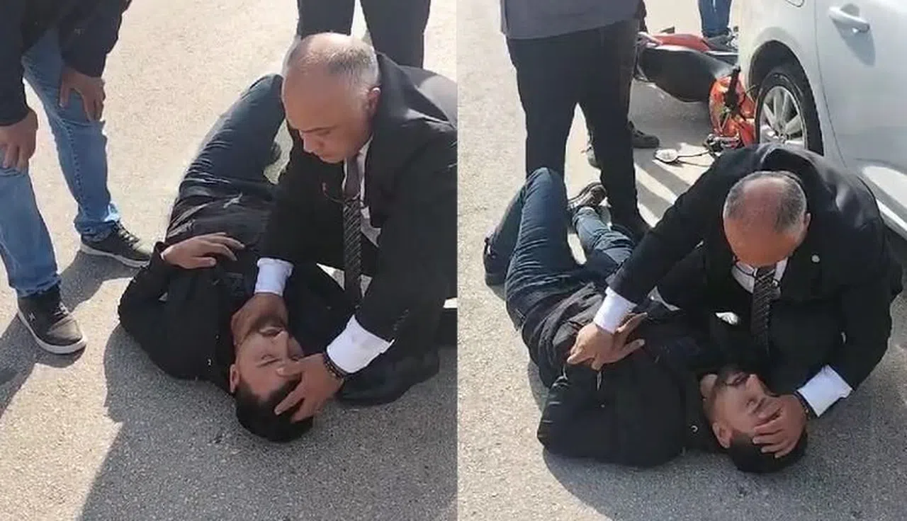 Can, aracına çarpan motosikletlilere ilk müdahalede bulundu