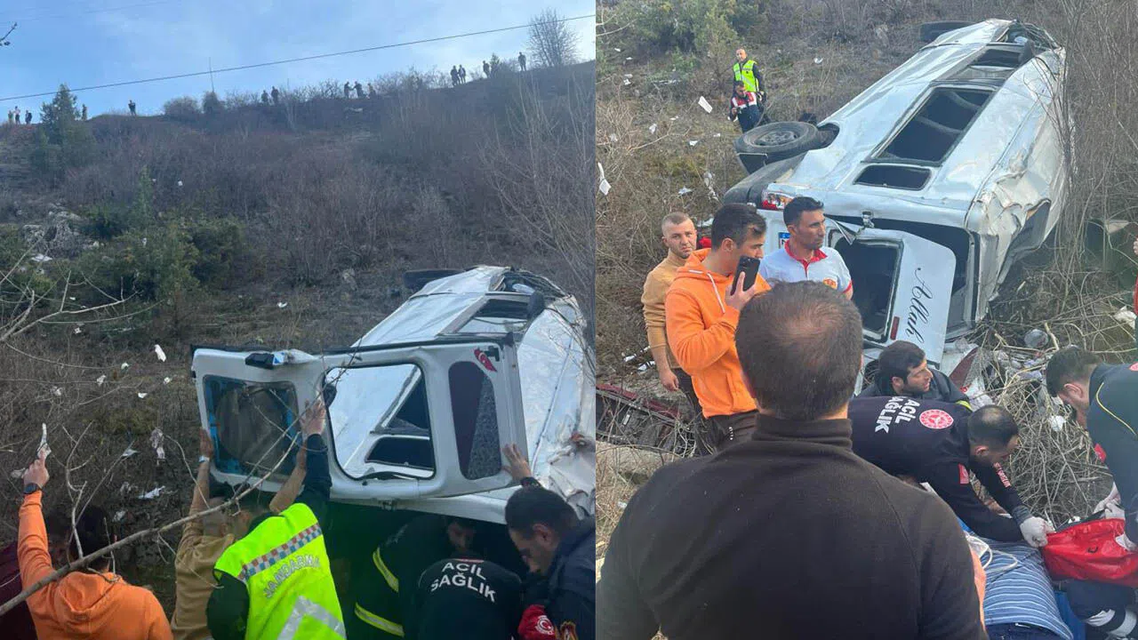 Yolcu minibüsü uçuruma yuvarlandı: 7 yaralı