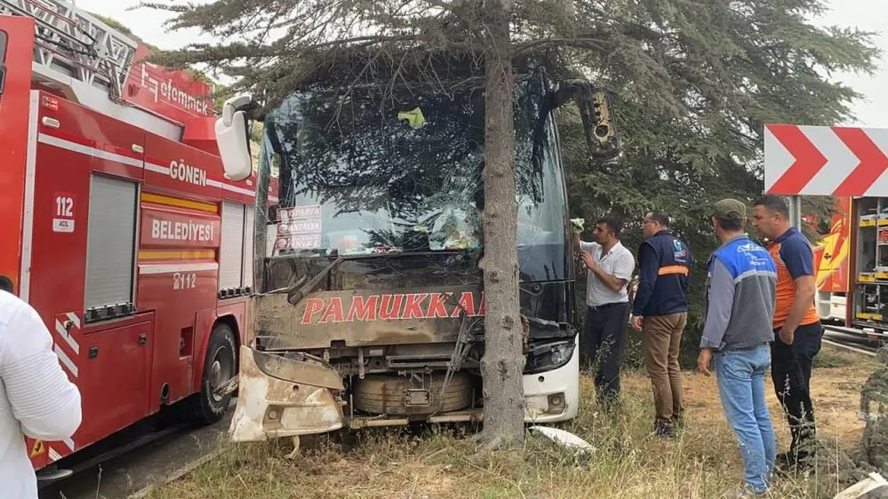 Kontrolden çıkan yolcu otobüsü ağaca çarptı