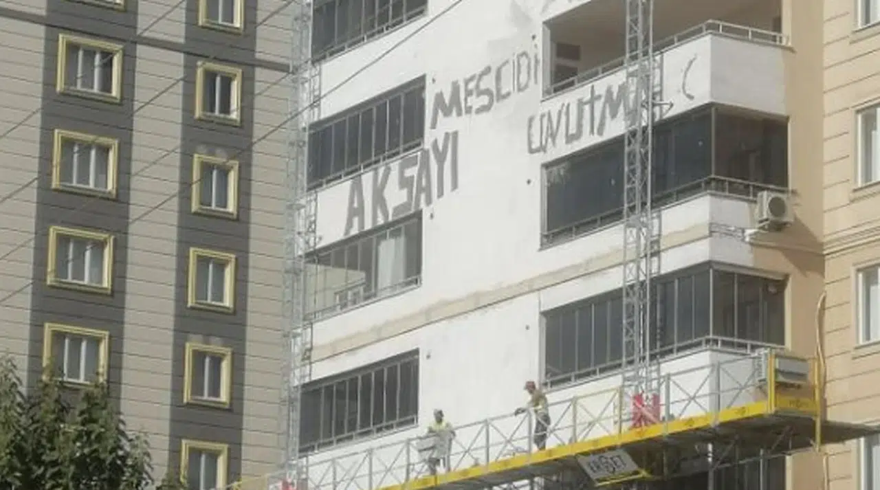 Kahramanmaraş'ta İnşaat İşçilerinden Filistin'e Destek: "Mescidi Aksa'yı Unutma"