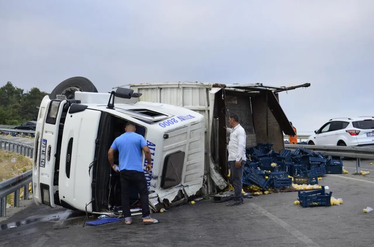 Limon yüklü kamyon devrildi: 6 yaralı