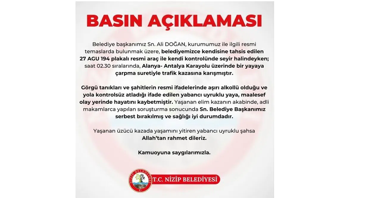 Nizip Belediye Başkanı Doğan'ın çarptığı yaya hayatını kaybetti