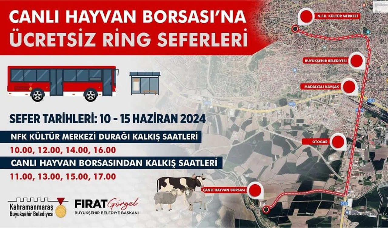 Kahramanmaraş'ta Canlı Hayvan Borsası'na Ücretsiz Ring Seferleri Başladı!