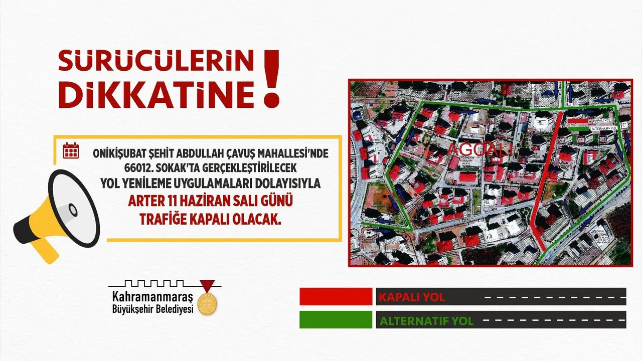 Onikişubat'ta Dikkat! O Arter 1 Gün Trafiğe Kapalı Olacak