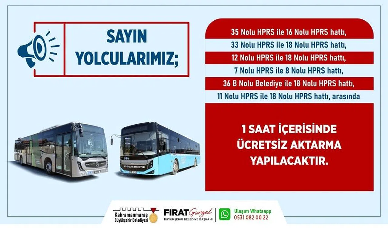 Büyükşehir'den Kahramanmaraş'ta Ücretsiz Aktarma