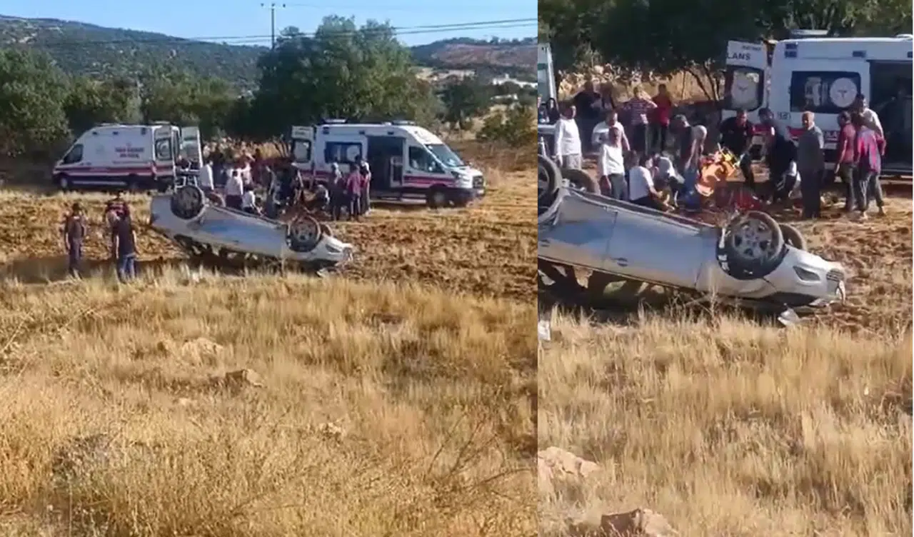 Direksiyon hakimiyetini kaybeden otomobil tarlaya uçtu: 3'ü çocuk 5 yaralı