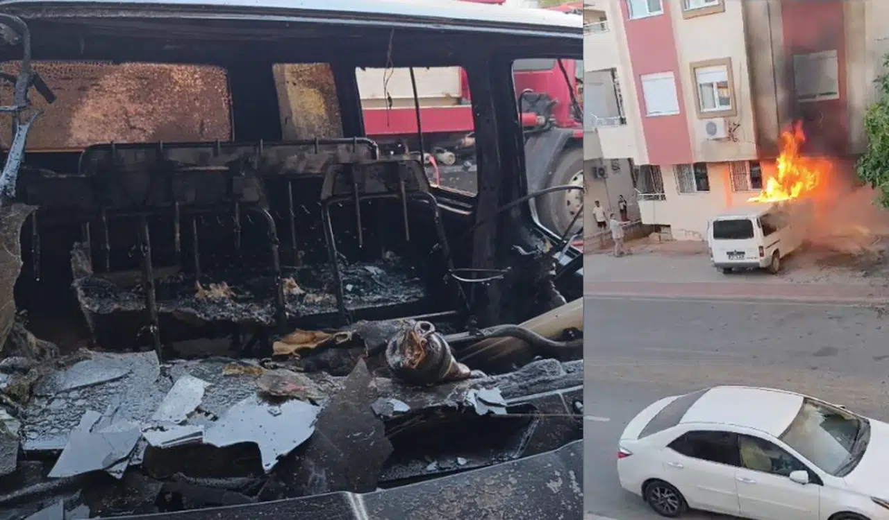 İnip park ettiği araç 5 dakika sonra alev alev yandı