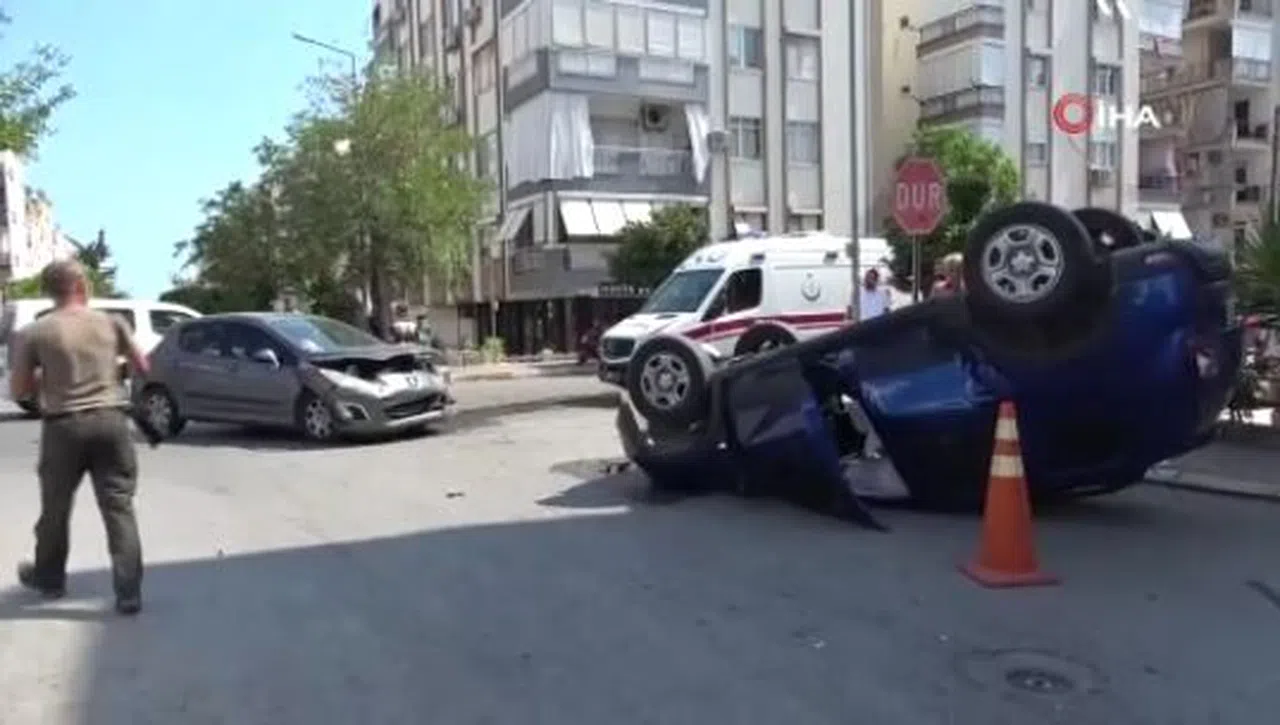 Takla atan araçtan burnu bile kanamadan çıktılar