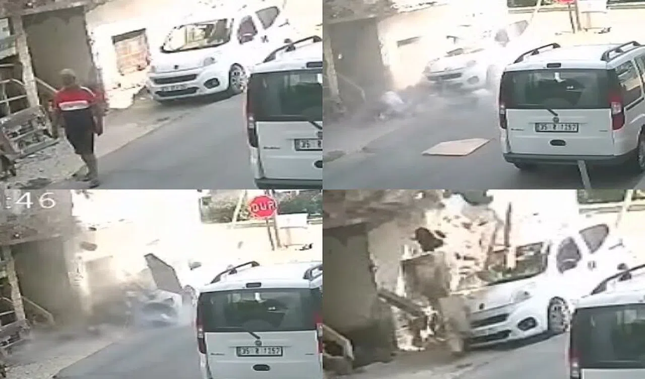 Sürücü 1,5 dakikayla kurtuldu, balkon aracın üzerine göçtü