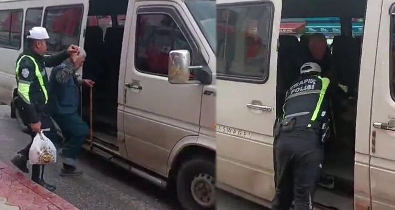 Yağmurda Islanan Görme Engelli Vatandaşı Minibüse Bindiren Polis Gönülleri Fethetti