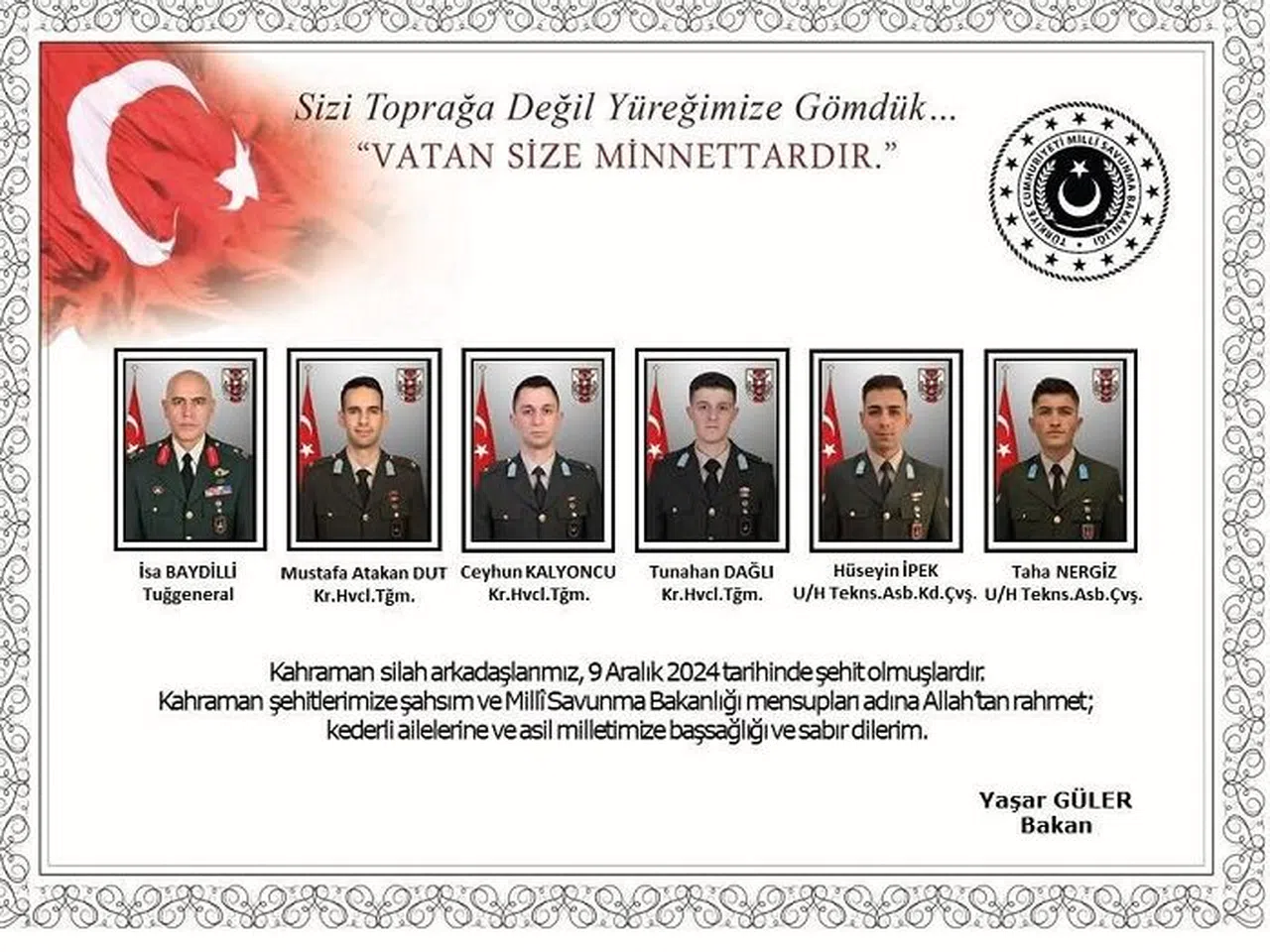 Helikopter Kazası Şehitleri Törenle Memleketlerine Uğurlanacak