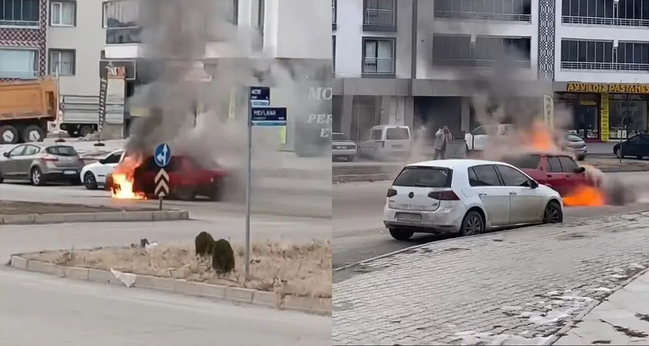 Fiat Tofaş araç alev alev yandı
