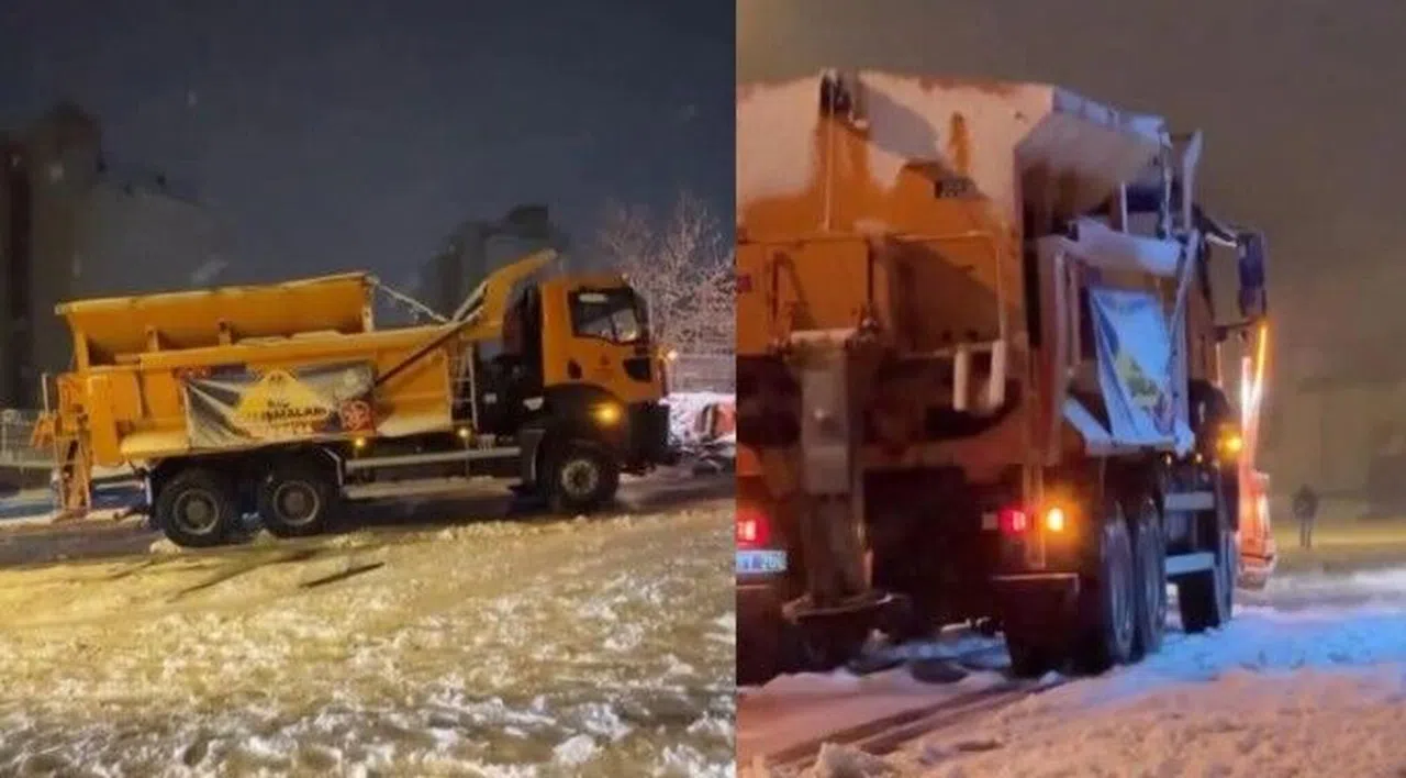 Yolu açmaya gelen kar küreme aracı yolda kaldı