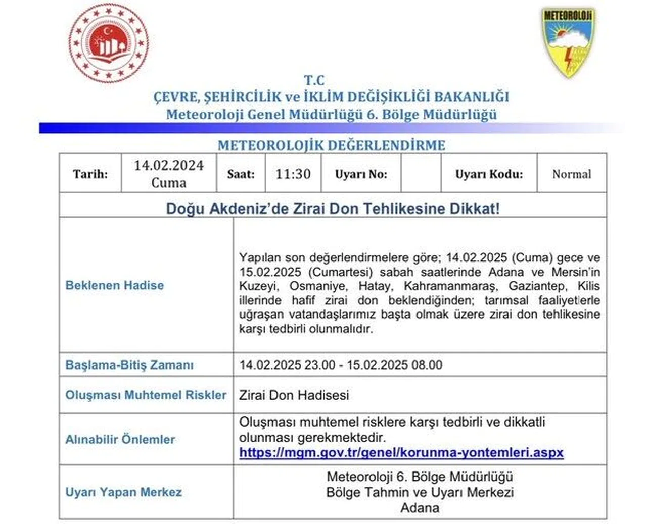 Kahramanmaraş’ta Zirai Don Uyarısı! Çiftçiler Dikkat!