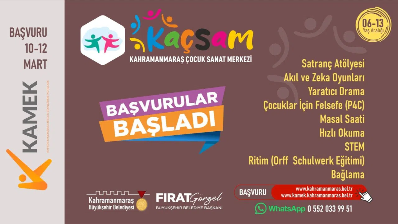 Kahramanmaraş’ta Çocuklar İçin Sanat ve Zekâ Kursları
