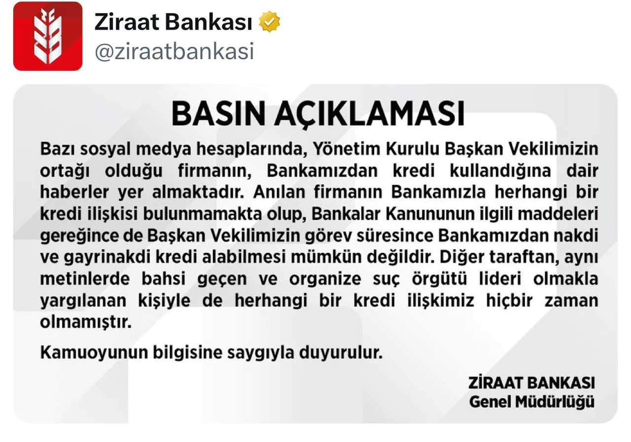 Ziraat Bankası’ndan Veysi Kaynak Açıklaması