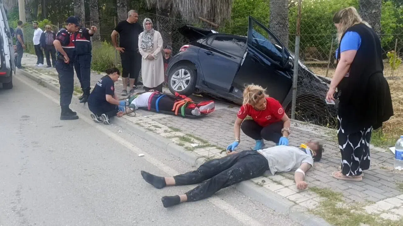 Kontrolden çıktı karşı şeride geçip palmiyeye çarptı: 2 yaralı