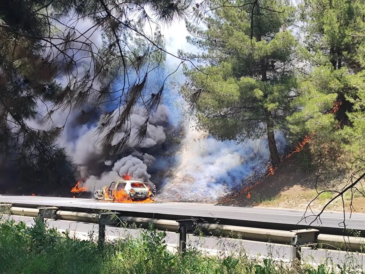 Araçta çıkan yangın ormana sıçradı