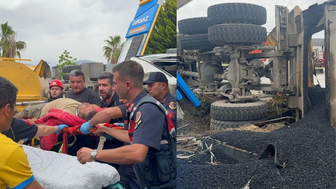 Freni patlayan zift yüklü kamyon ortalığı savaş alanına çevirdi