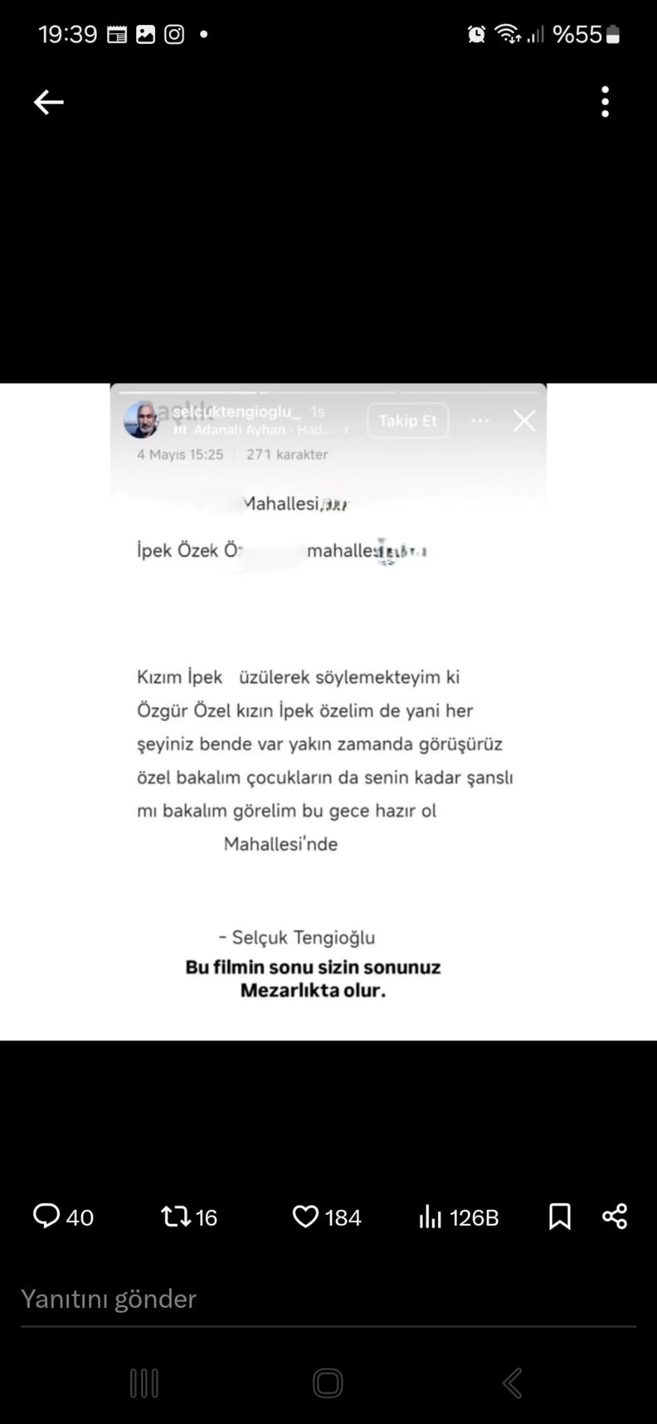 Özgür Özel, Kızı ile Tehdit Edildi