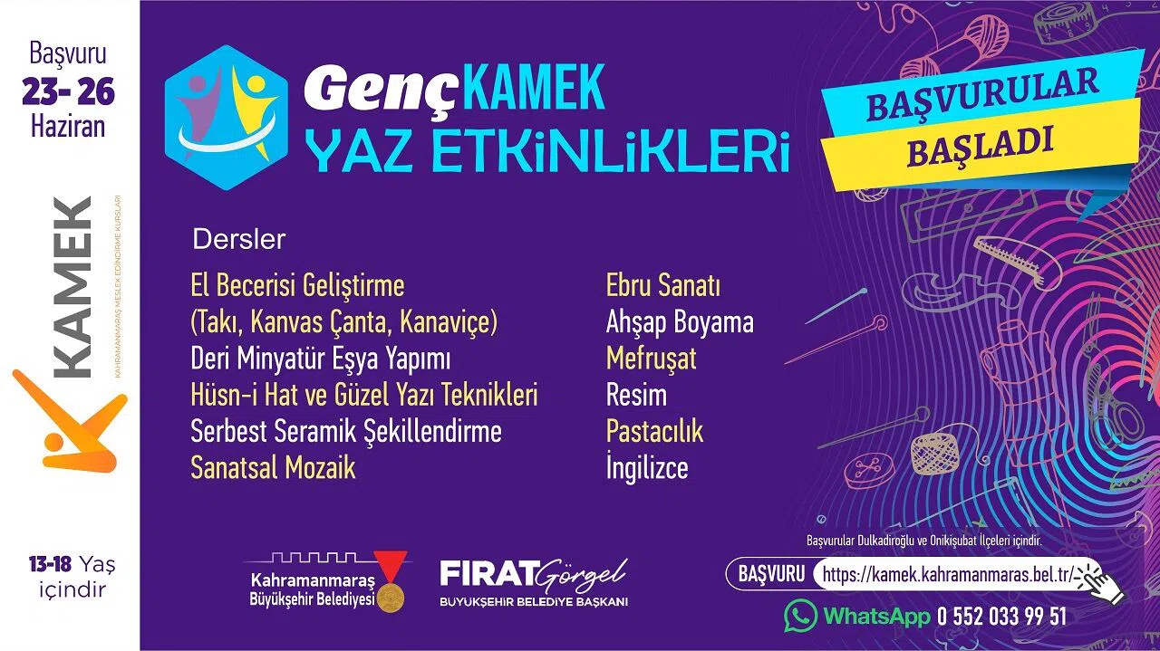 Kahramanmaraşlı Gençler Dikkat! Genç KAMEK Yaz Kursları İçin Başvurular Açıldı