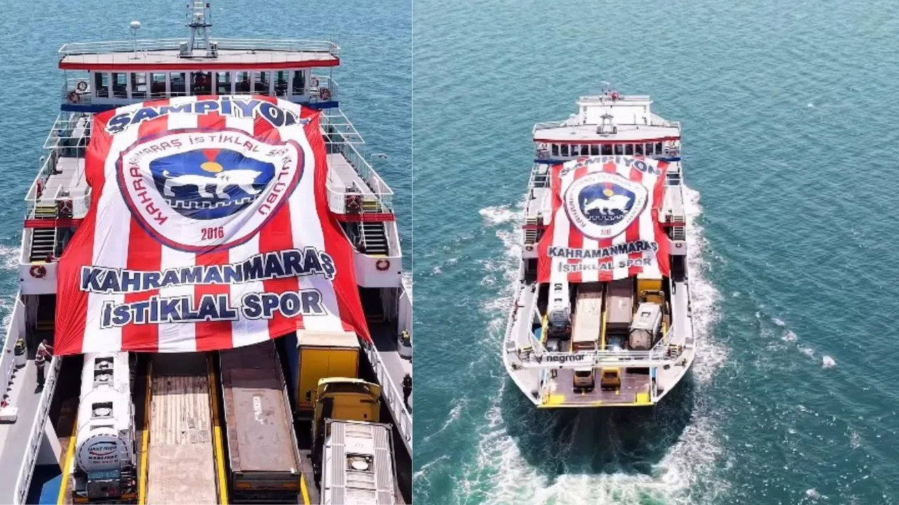 Marmara’da İstiklalspor’un Şampiyonluk Pankartı Vapurda Dalgalandı