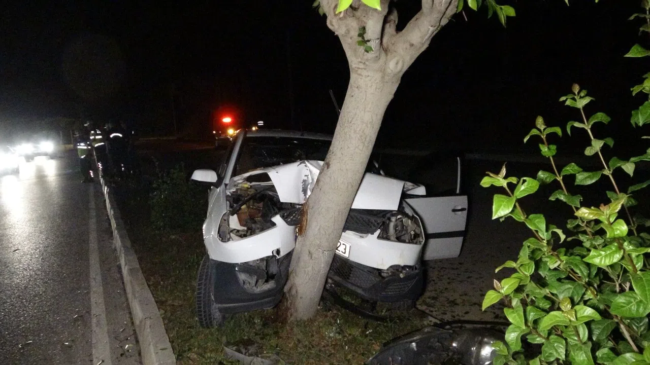 Otomobil Refüjdeki Ağaca Çarptı, Sürücü Yaralandı