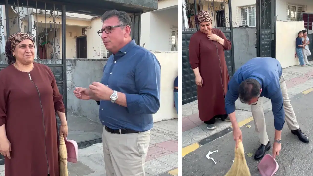 Sokağı Süpüren Kadının Elinden Süpürgeyi Alıp Kendi Süpürdü