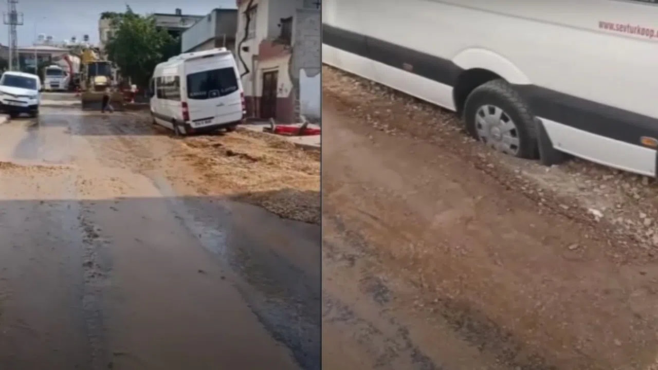 Kahramanmaraş’ta Su Hattı Patladı, Minibüs Toprağa Saplandı