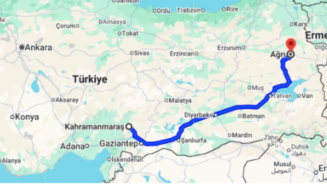 Kahramanmaraş Ağrı arası kaç km?