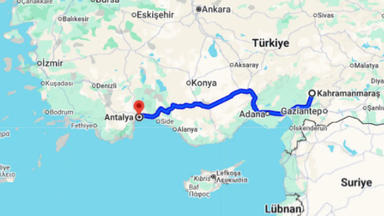 Kahramanmaraş Alanya arası kaç km?