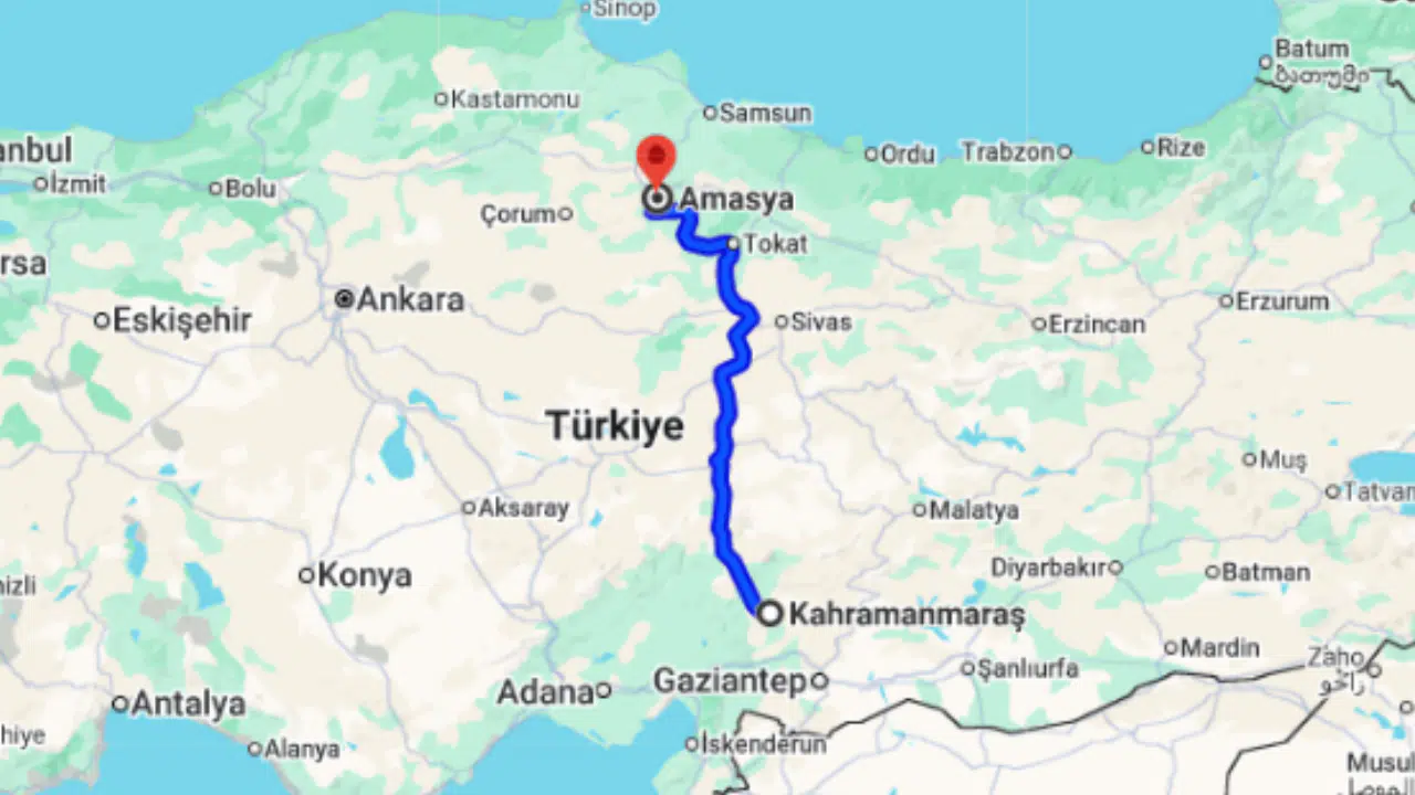 Kahramanmaraş Amasya arası kaç km?