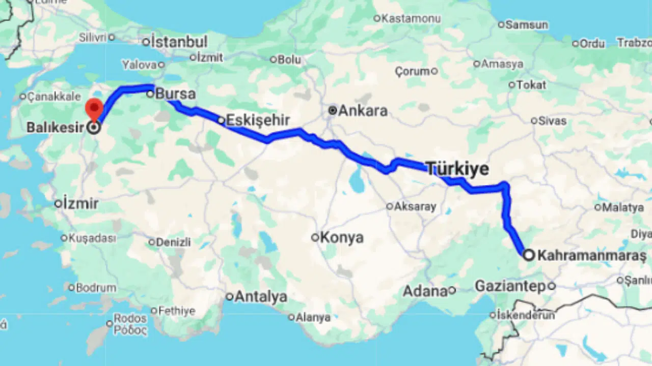 Kahramanmaraş Balıkesir arası kaç km?