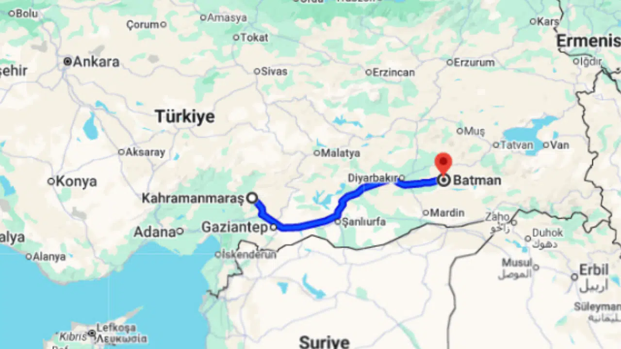 Kahramanmaraş Batman arası kaç km?