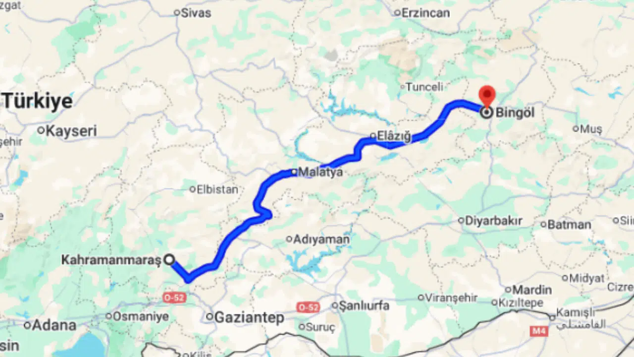 Kahramanmaraş Bingöl arası kaç km?