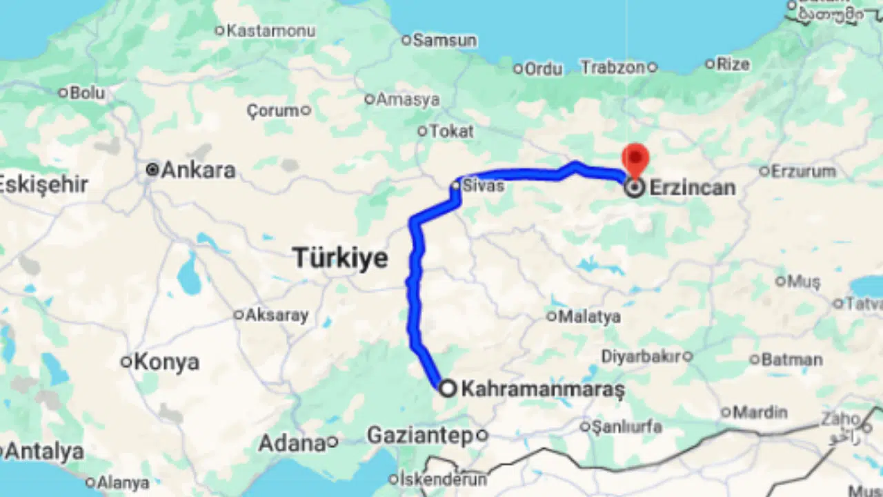 Kahramanmaraş Erzincan arası kaç km?