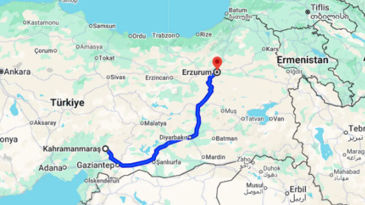 Kahramanmaraş Erzurum arası kaç km?