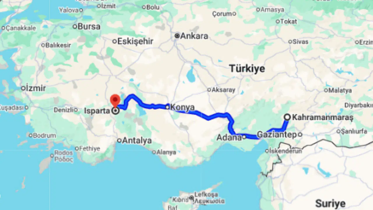 Kahramanmaraş Isparta arası kaç km?