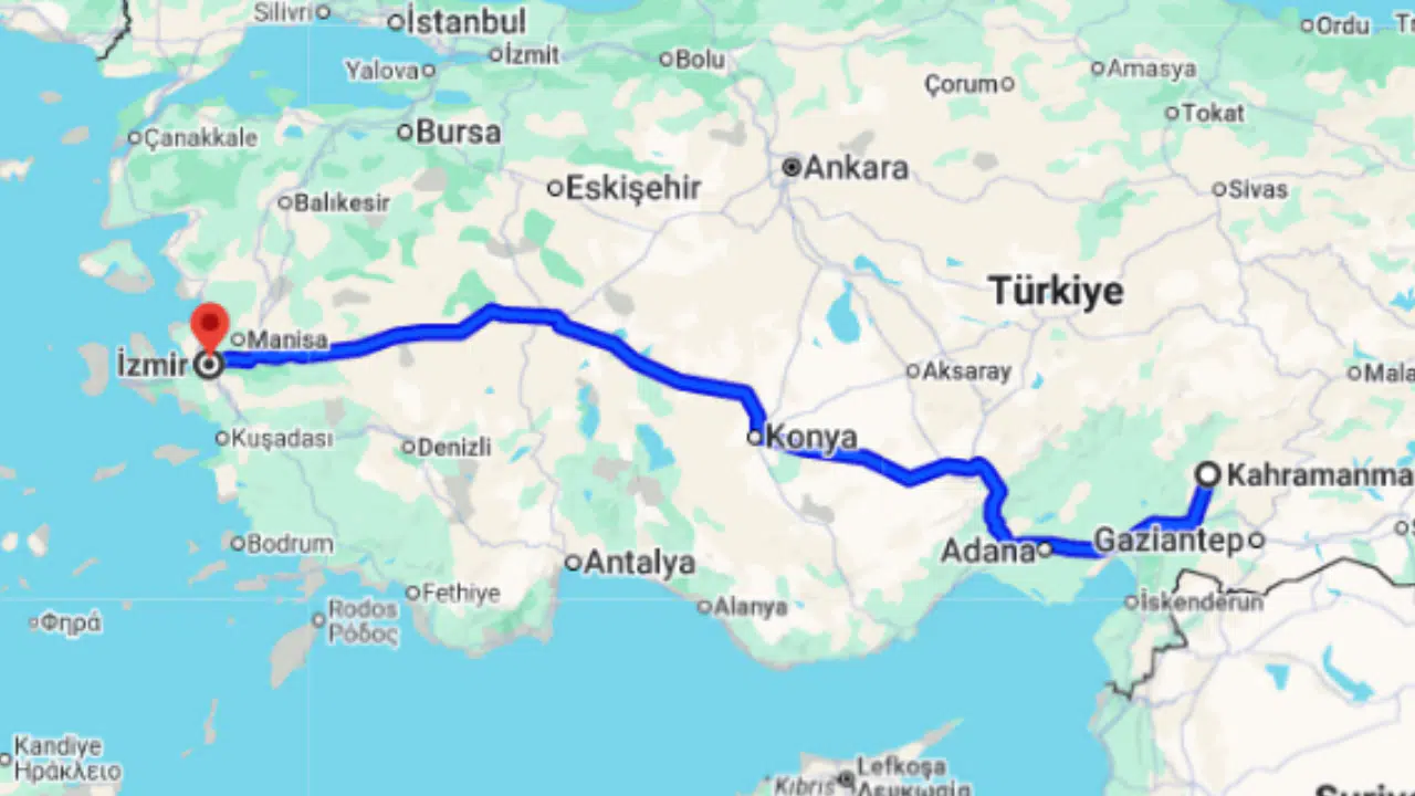 Kahramanmaraş İzmir arası kaç km?