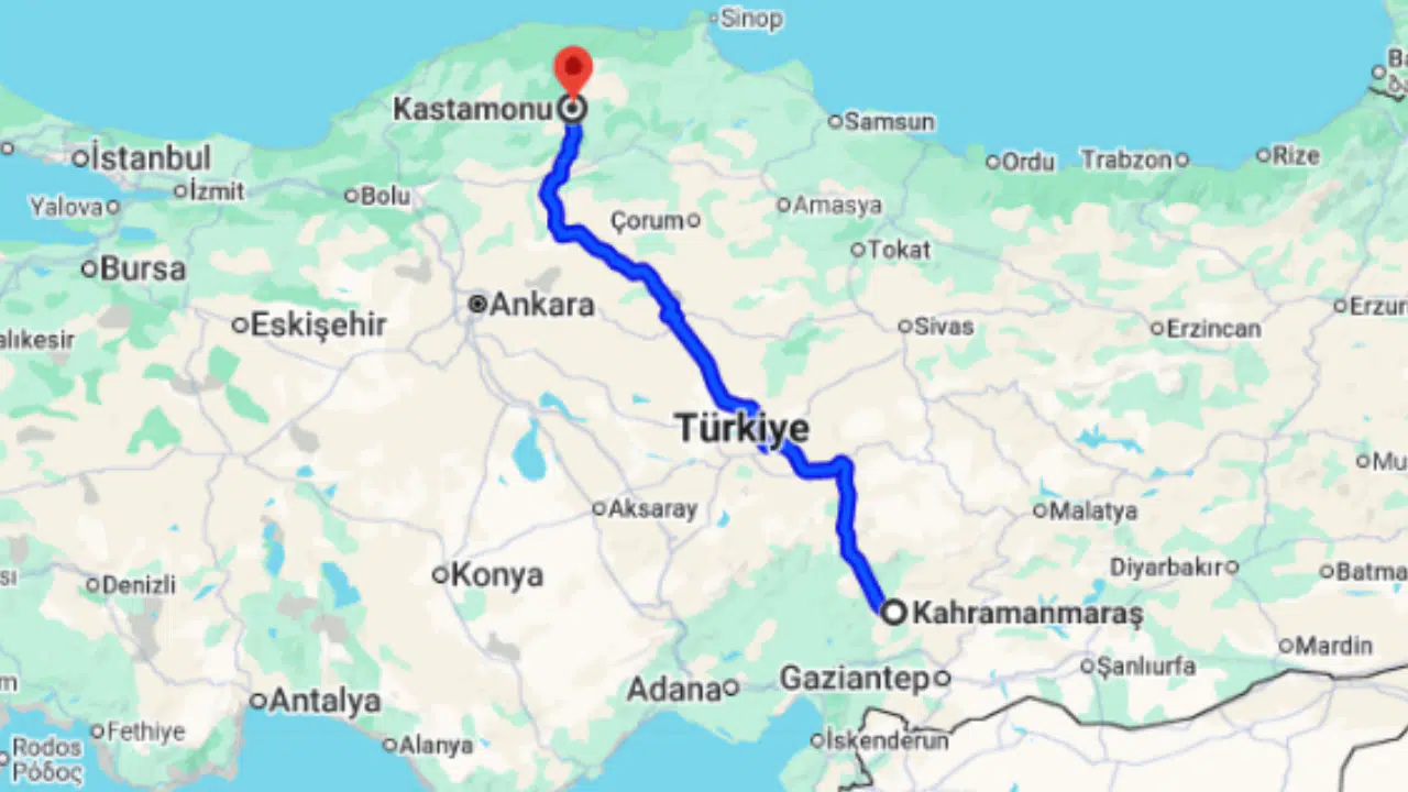 Kahramanmaraş Kastamonu arası kaç km?