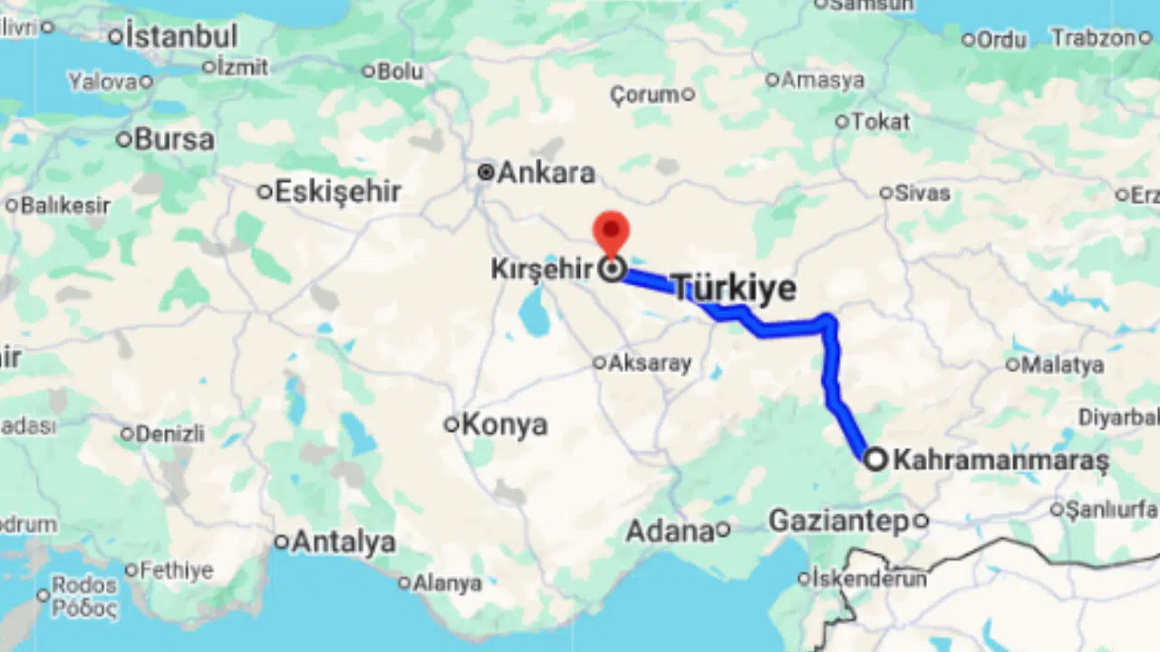 Kahramanmaraş Kırşehir arası kaç km?