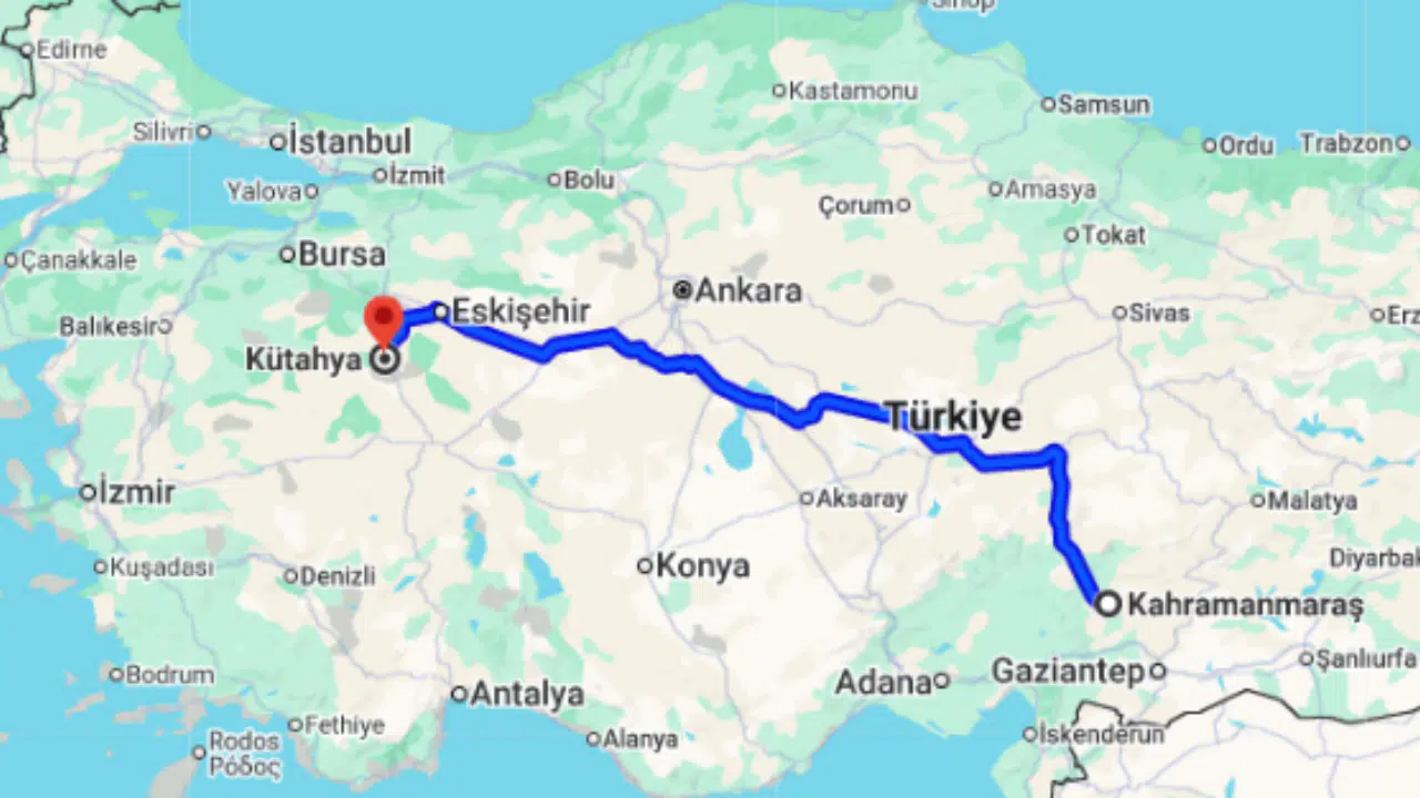 Kahramanmaraş Kütahya arası kaç km?