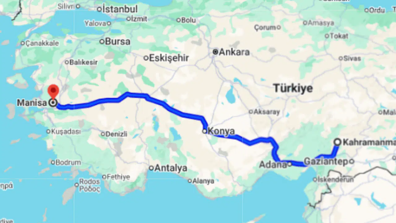 Kahramanmaraş Manisa arası kaç km?